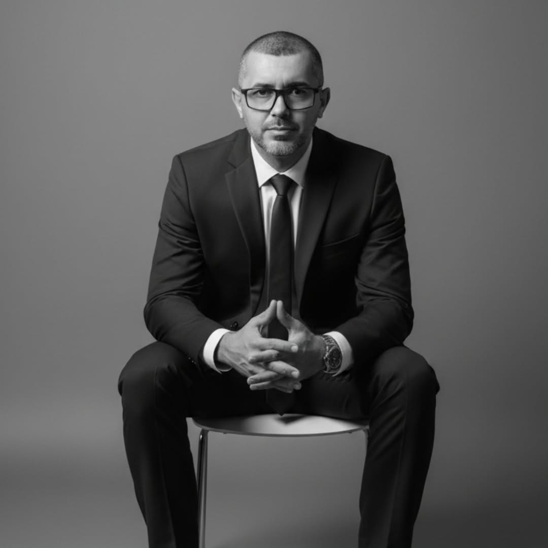Retrato profissional de Saulo Yanowich, sentado em traje social.
